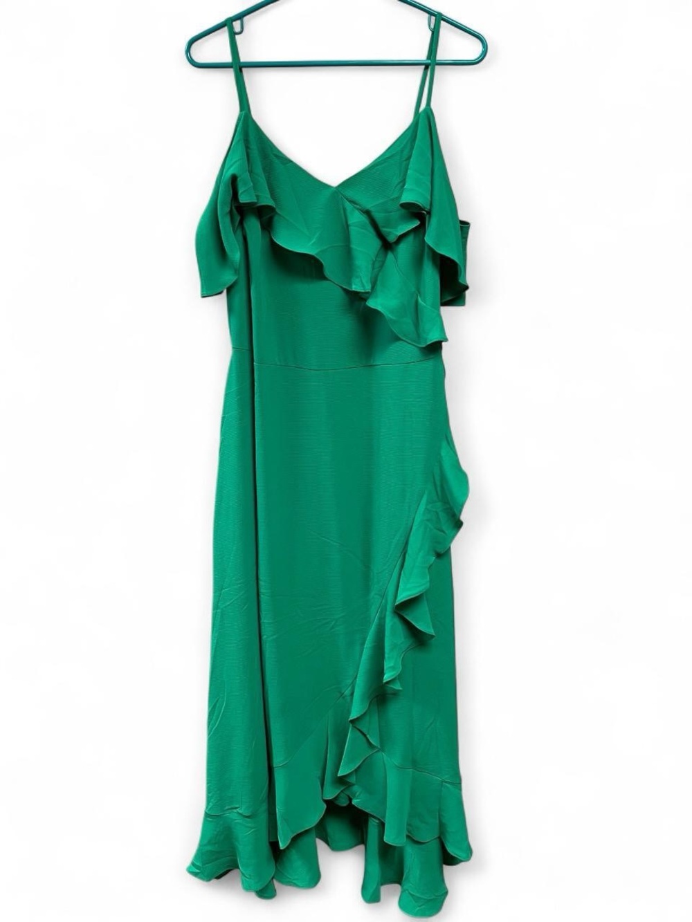 NWT London Times Ruffle Cold Shoulder Dress Golf Green Size 14W